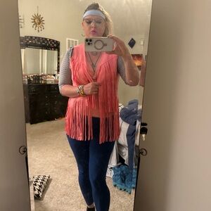 Hot pink tassel fringe vest size XL